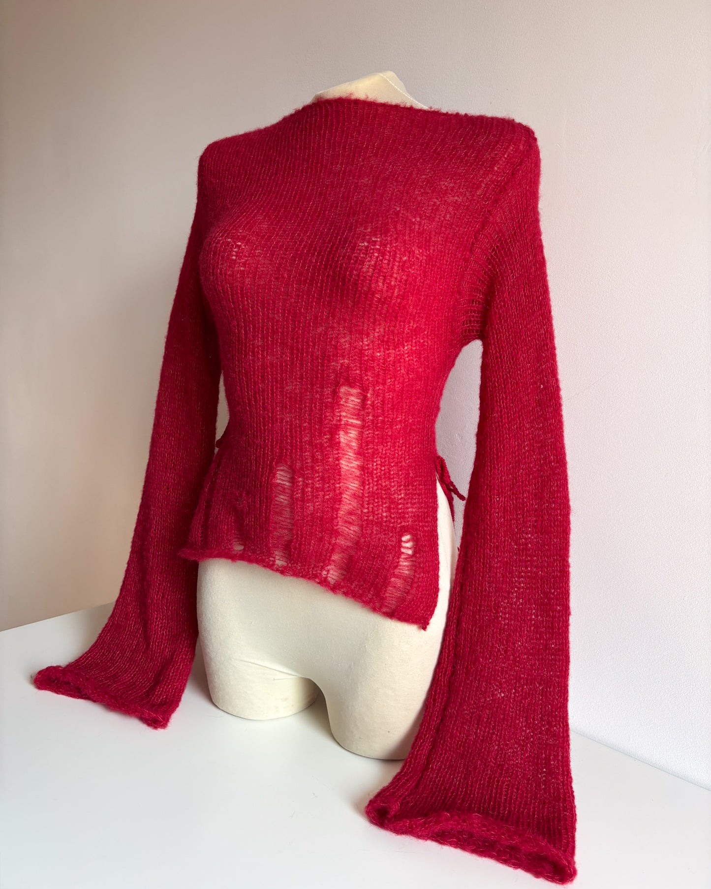 KIMONO SIDE TIE SWEATER - RED