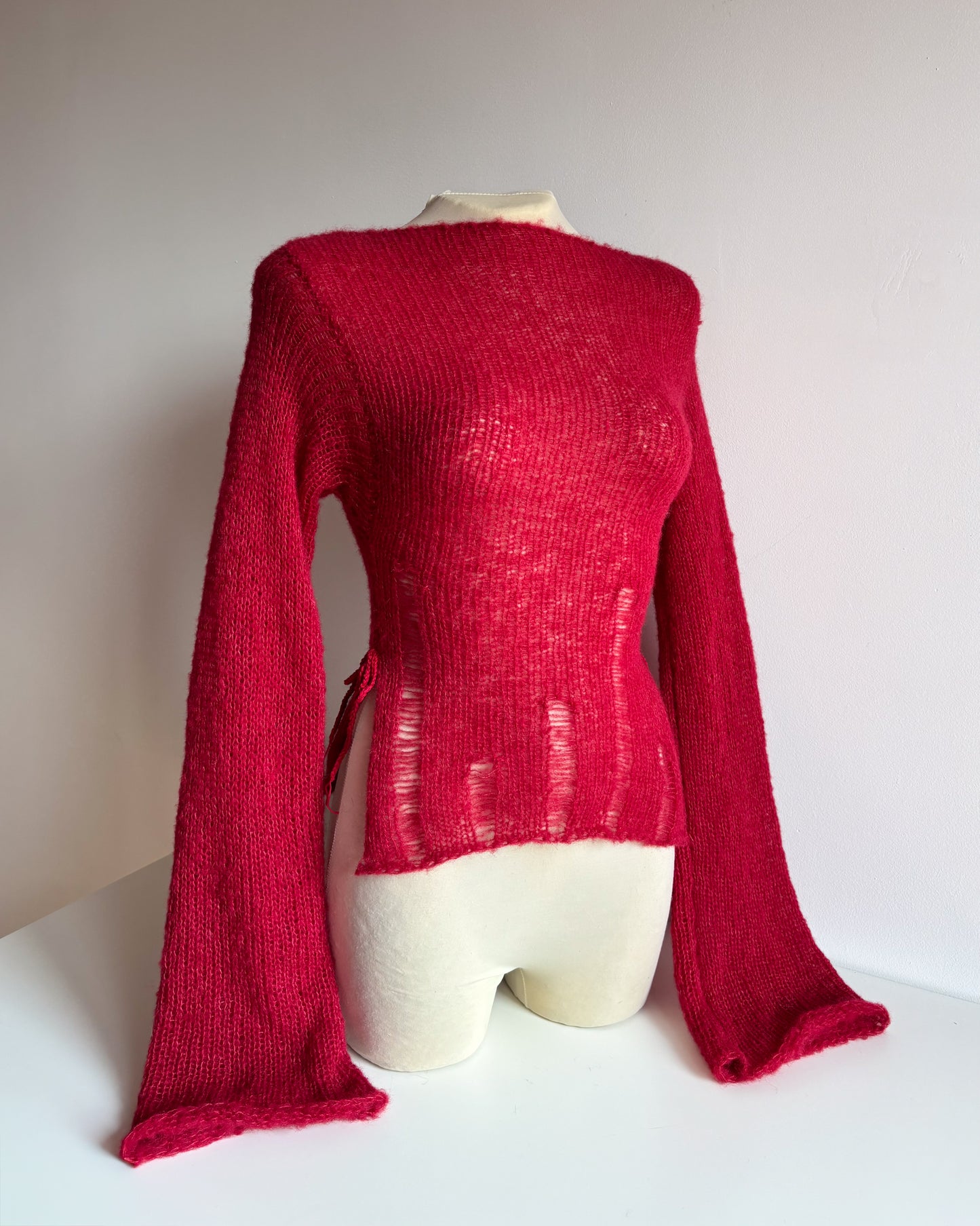 KIMONO SIDE TIE SWEATER - RED
