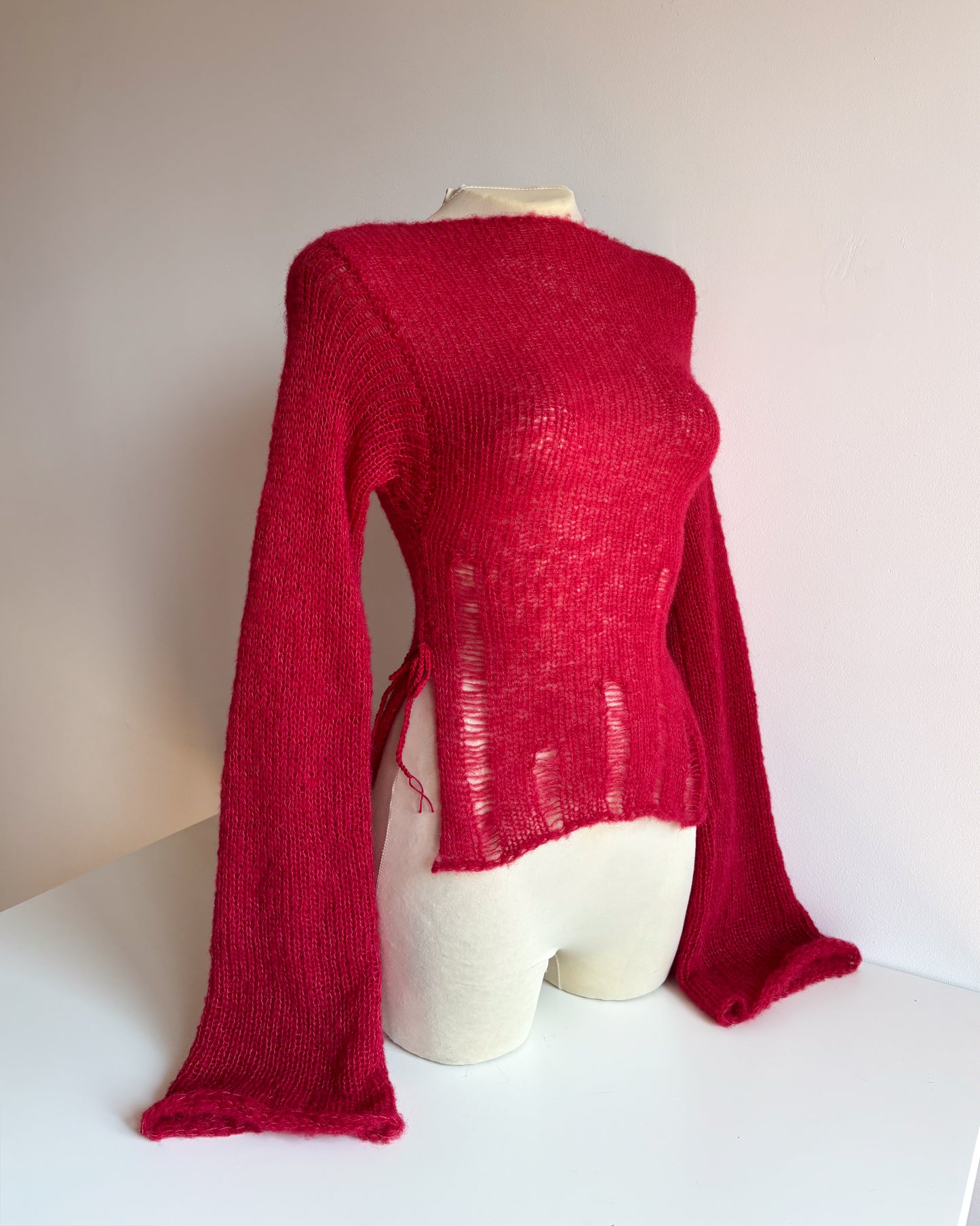 KIMONO SIDE TIE SWEATER - RED