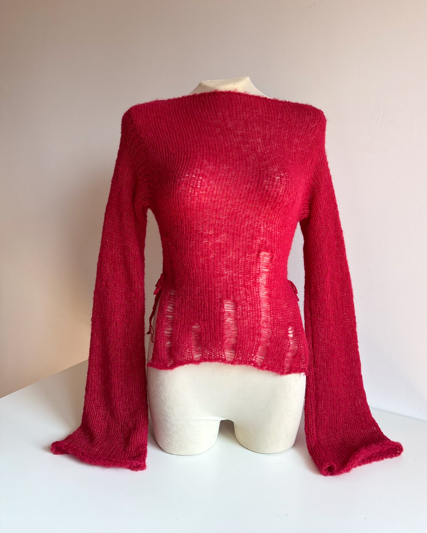 KIMONO SIDE TIE SWEATER - RED