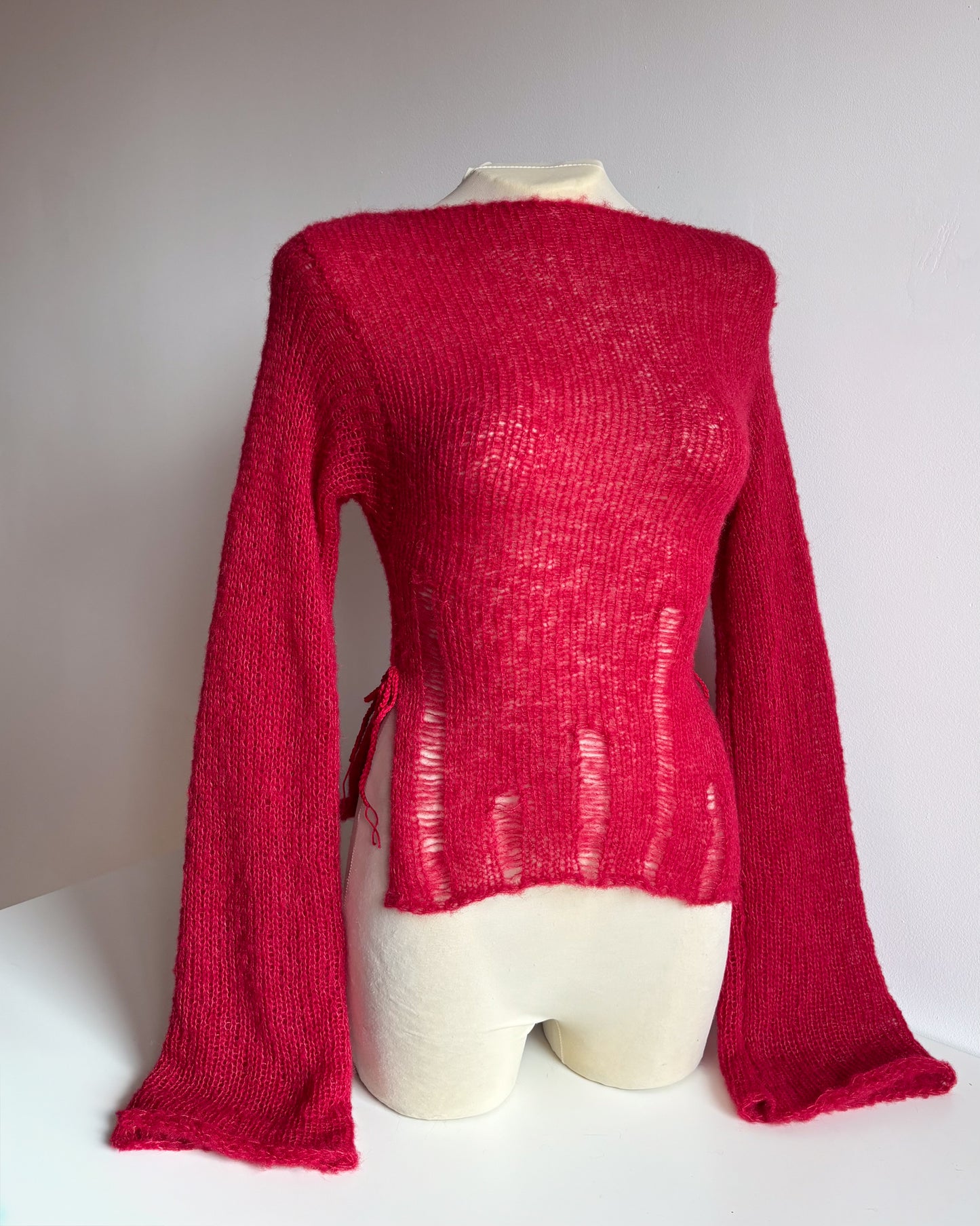 KIMONO SIDE TIE SWEATER - RED