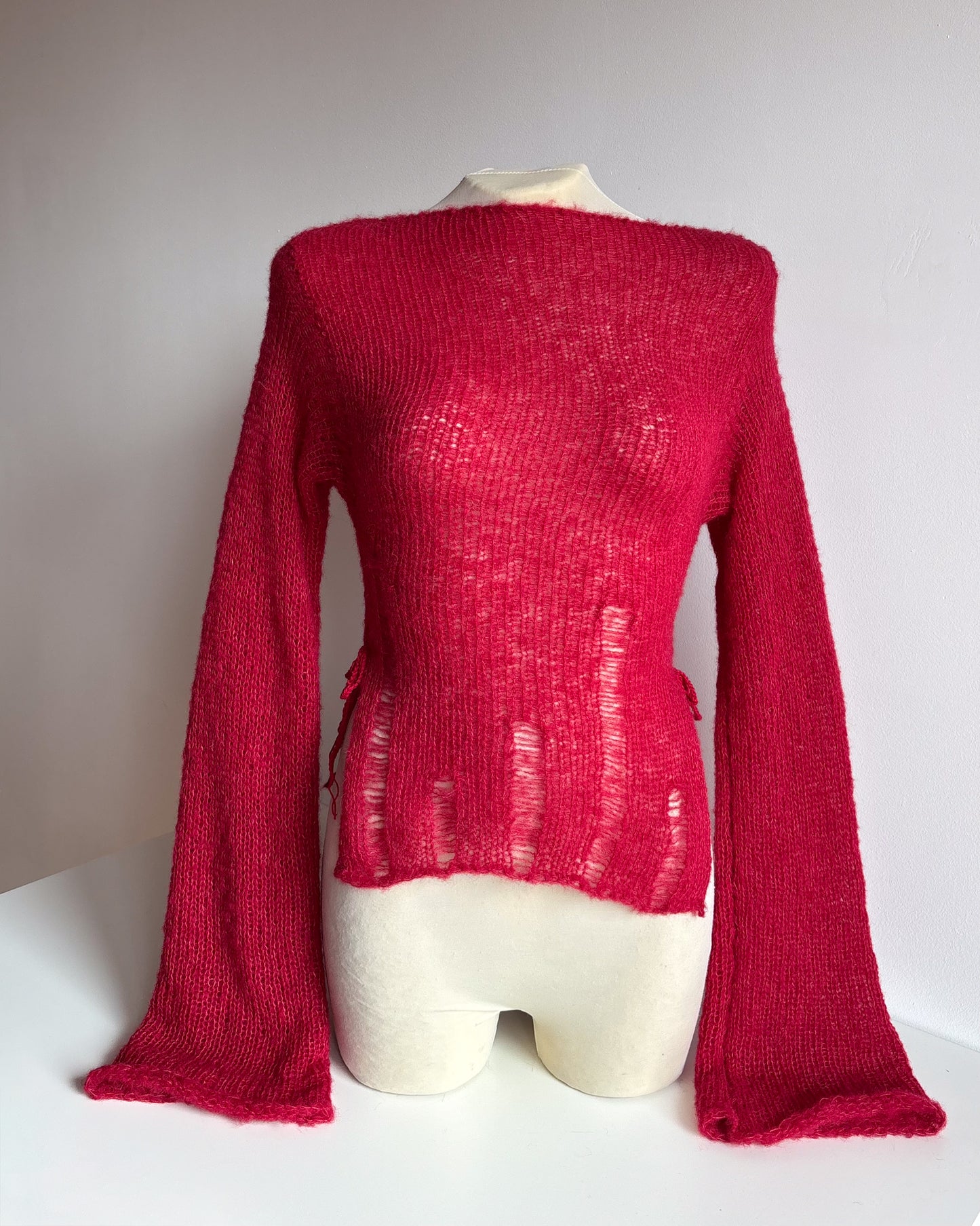 KIMONO SIDE TIE SWEATER - RED