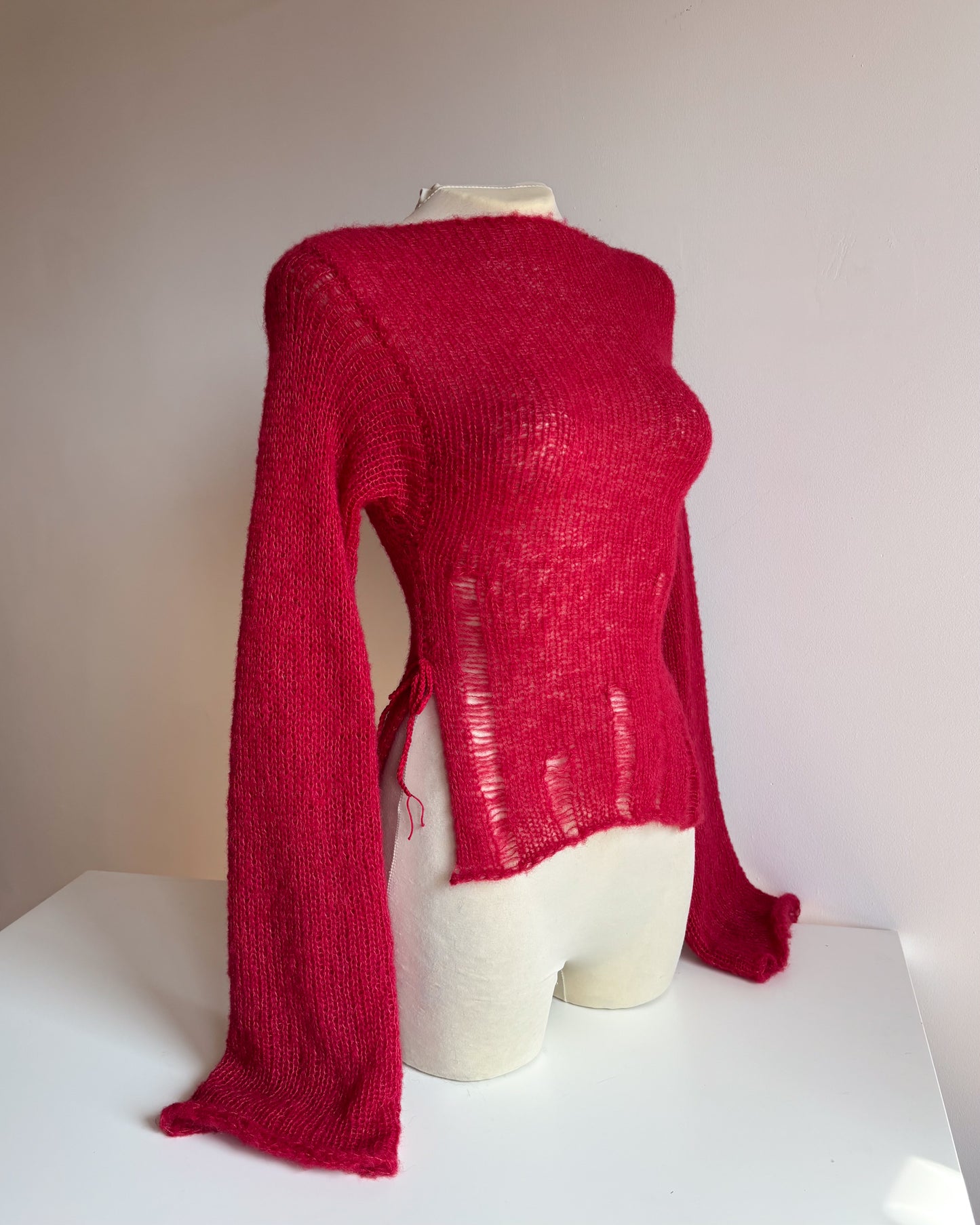 KIMONO SIDE TIE SWEATER - RED