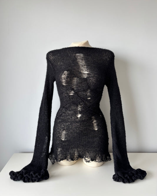 DISTRESSED RUFFLED DRESS